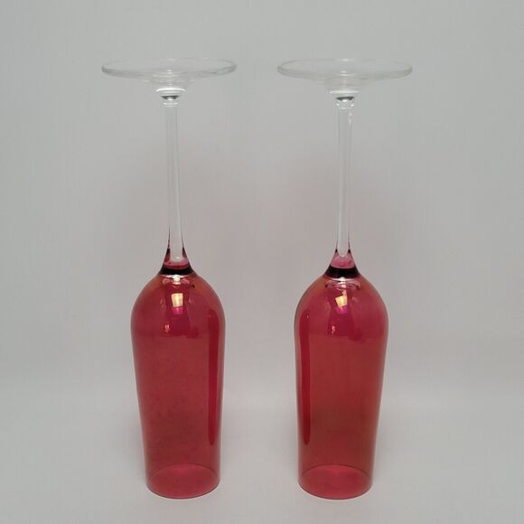 Ruby Red Luster Crystal Champagne Toasting Flutes 9 1/2 Inches - Picture 2 of 8